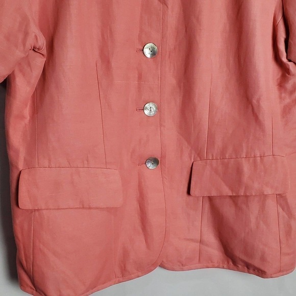 Vintage 90's Preston & York Pink Linen Blend Button Up Short Sleeve Blouse Sz 16 - Picture 2 of 9